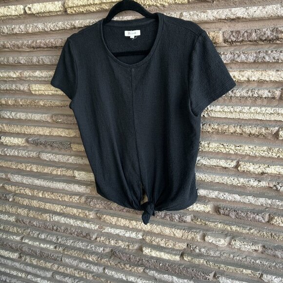 Madewell Black Cropped Tie Front Short Sleeve Tee 100% Cotton Size Medium - Picture 6 of 8